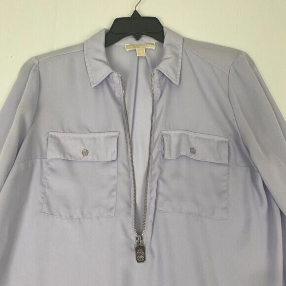 Michael Kors Half Zip Women's Lavender Roll sleeve Blouse Pockets Size L Used - Picture 11 of 16